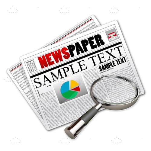 Folded Newspaper Design with Sample Text and a Magnifying Glass Icon